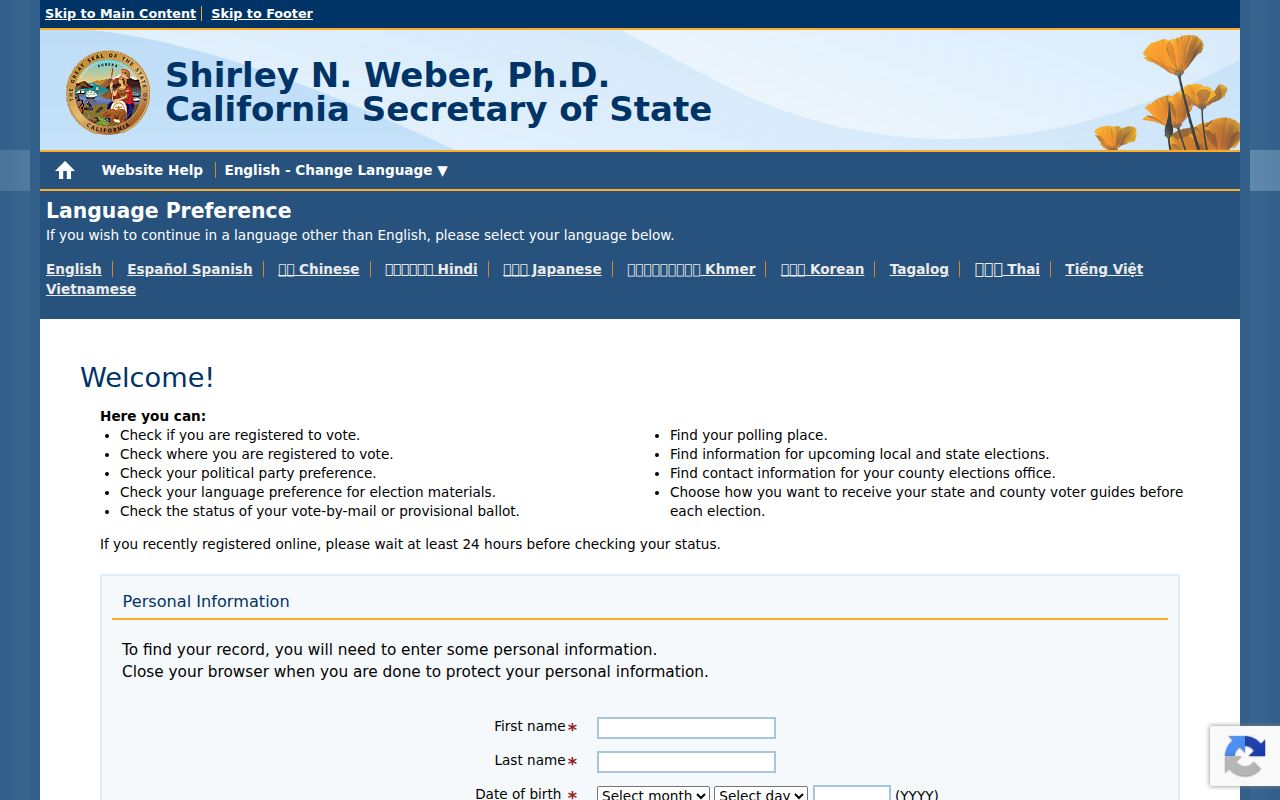Hemet people search distinction for California voter status lookup