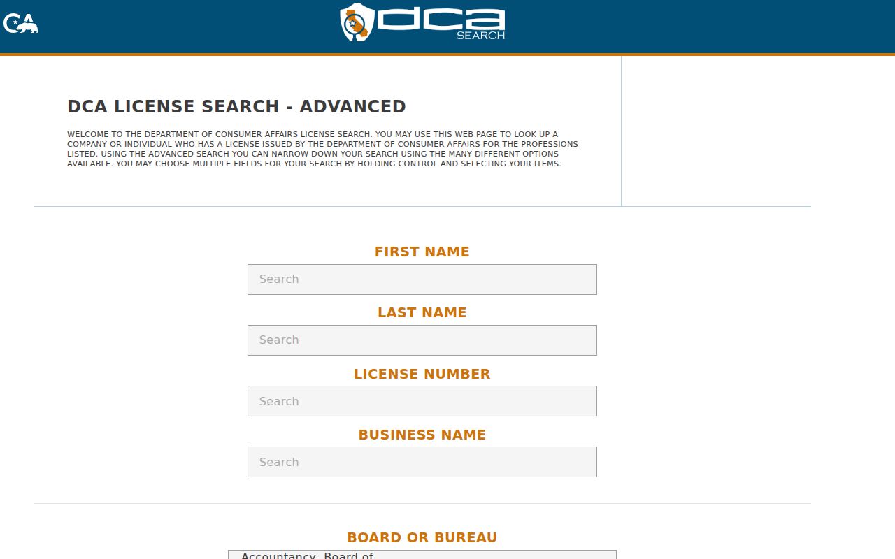 Hemet people search with California professional license fields