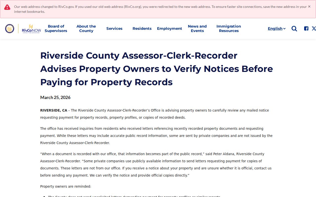 Hemet people search warning about unofficial property record notices