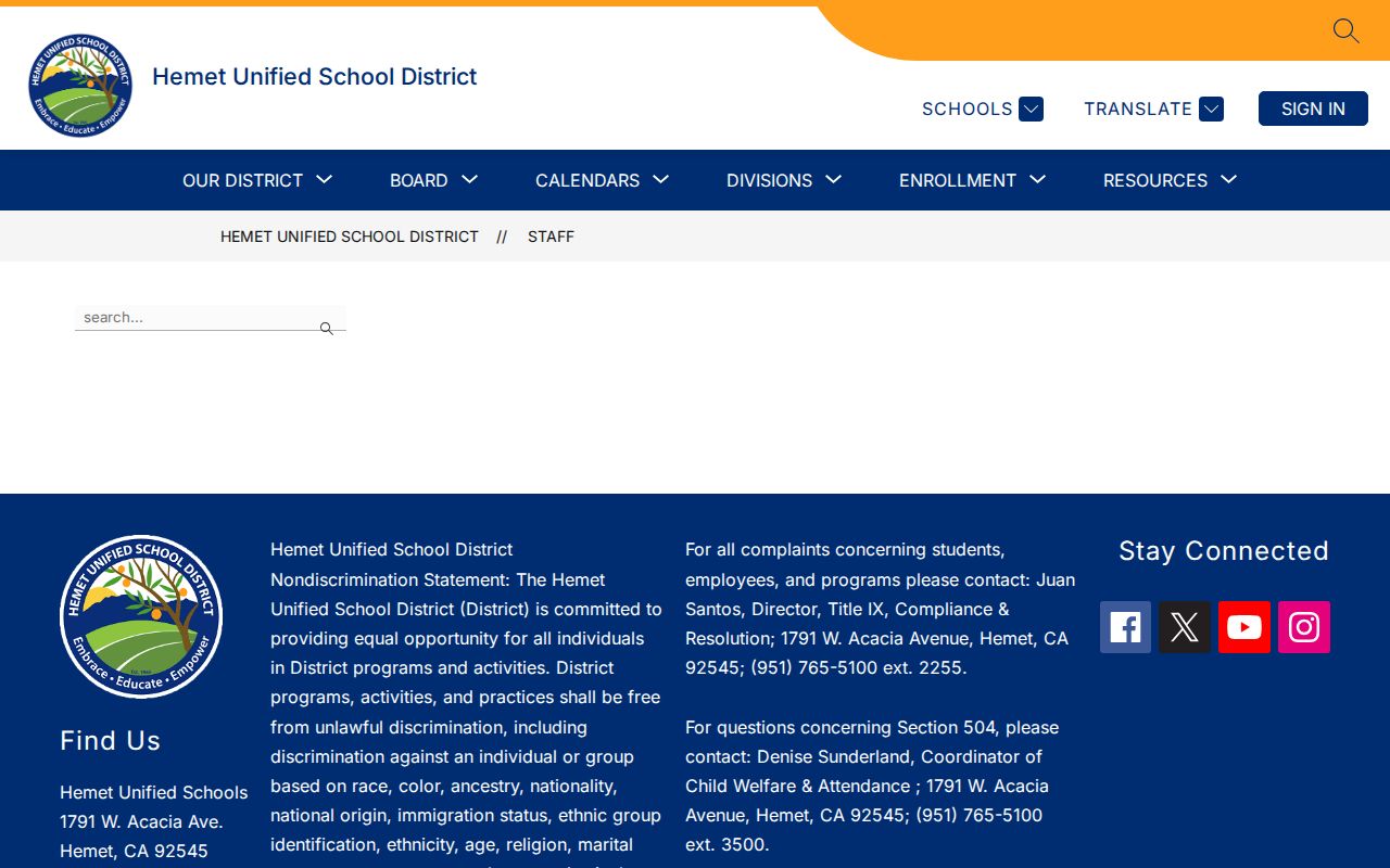 Hemet people directories Hemet Unified staff name search