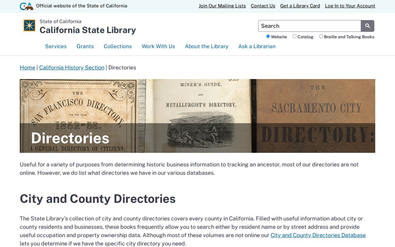 Hemet people directories California State Library historical directory collection