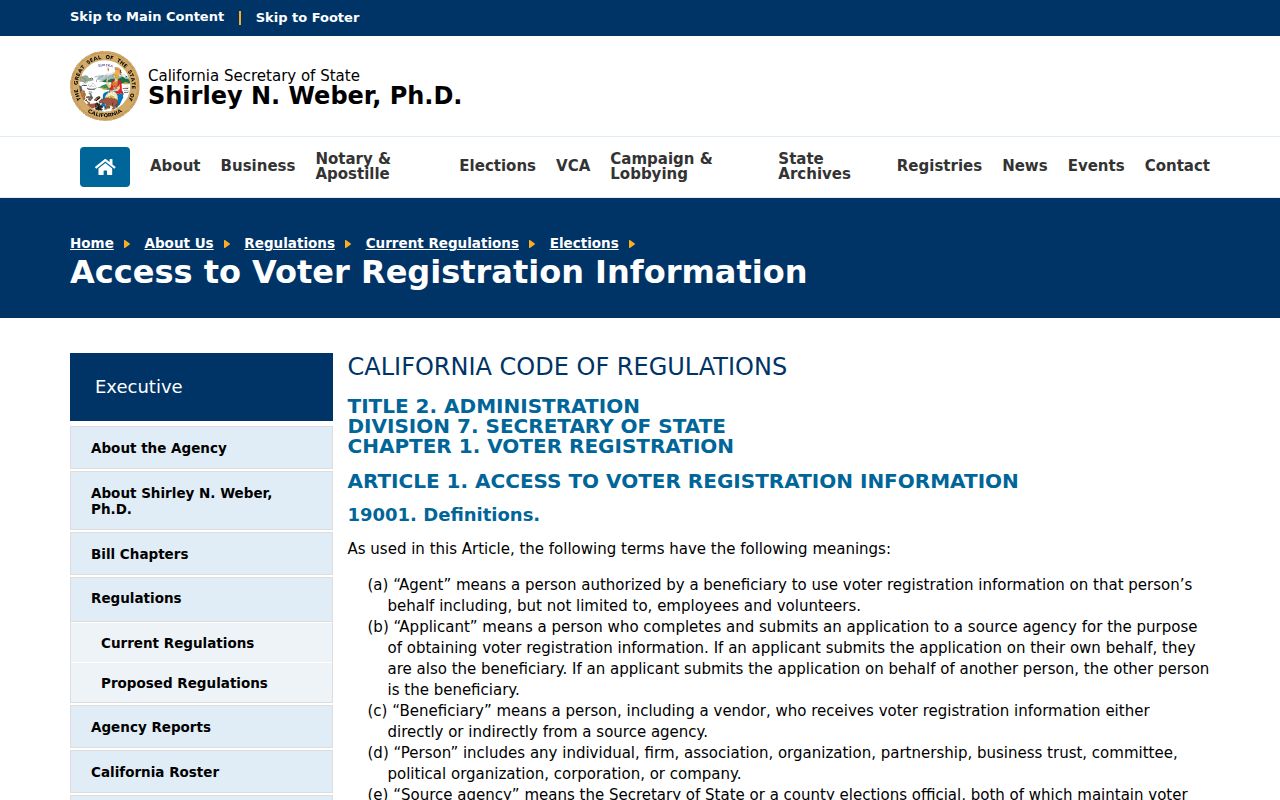 Hemet voter records access regulations from California